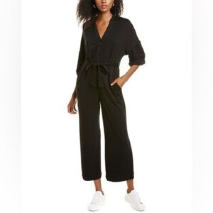 Max Studio Women's Black French Terry Button-front Jumpsuit Small